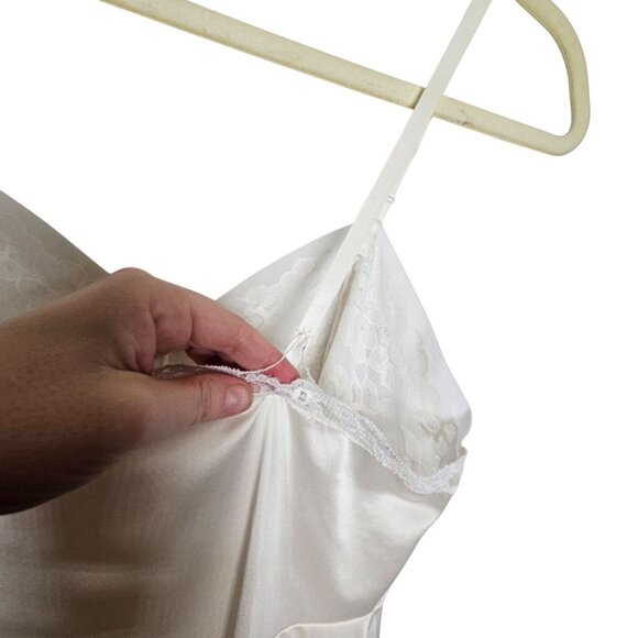 Vintage Coquette White Lace Satin Slip Night Dress Adjustable Straps 34 Sheer - Picture 3 of 11